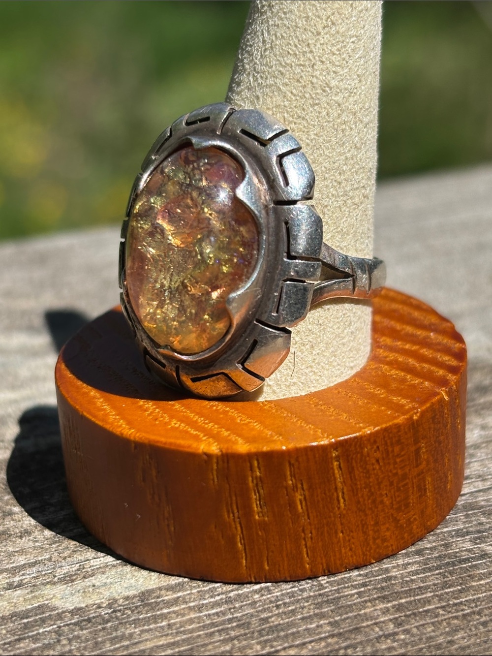 Sterling Silver Opal Statement Ring - Golden Amber